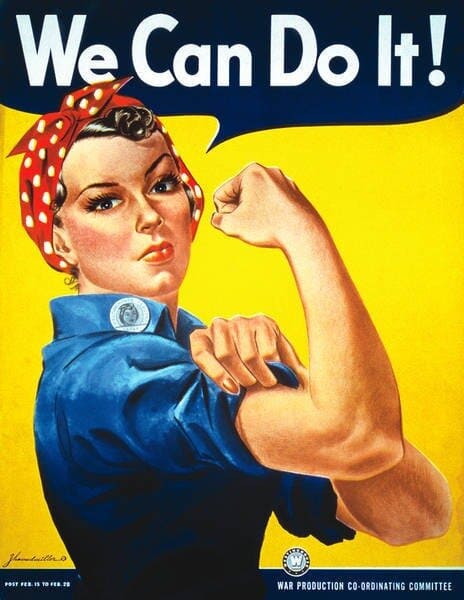 Считается, что на знаменитом американском плакате «We Can Do It!» (Мы можем это!) изображена легендарная Рози-клепальщица (Rosie the Riveter).