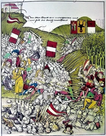 Изображения битвы при Моргартене в средневековых швейцарских хрониках.